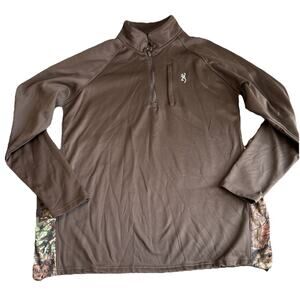 Browning 1/4 Zip Sweatshirt Mens Size 2XL Brown Camo Lightweight Hunting